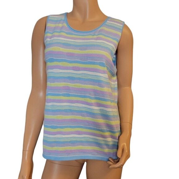 Sigrid Olsen Womens Tank Top Womens Large Knit Career Office Pastel Strip Easter - Picture 1 of 14